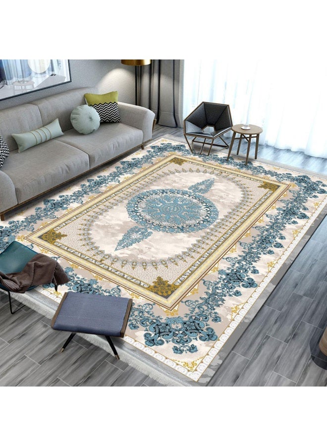 SMART HOME Large padded floor mat with a soft velvet surface and non-slip backing - Living room rug - Majlis rug - Lounge rug - Luxurious decorative rug - Elegant rug with modern patterns for living rooms and majlis - Size 350x250 cm - Suitable for everyday use and entertaining - Image 1